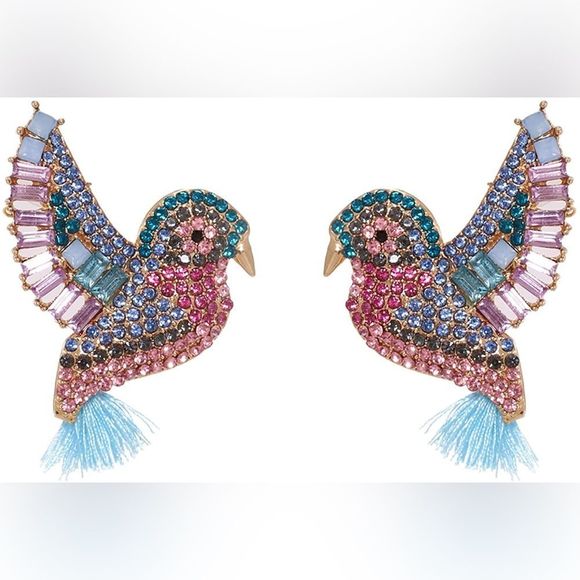 Crystal Hummingbird drop dangle tassel earrings. - Picture 10 of 13